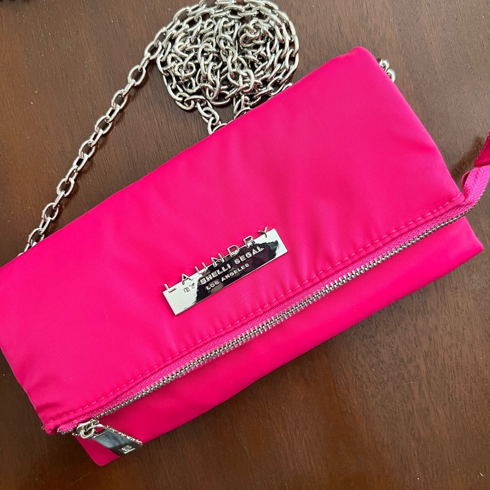 Laundry By Shelli Segal Fuchsia Clutch with Silver Chain